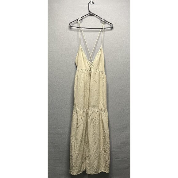 Sim & Sam Dresses & Skirts - Sim & Sam Beige Halter Midi Dress Rayon & Linen Milkmaid Style Size M